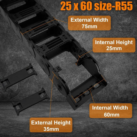Drag Chain Cable Carrier For 3D Printers And Industrial CNC Robotics, Bridge Type, Inner Size 25 By 60 Millimeters, open view