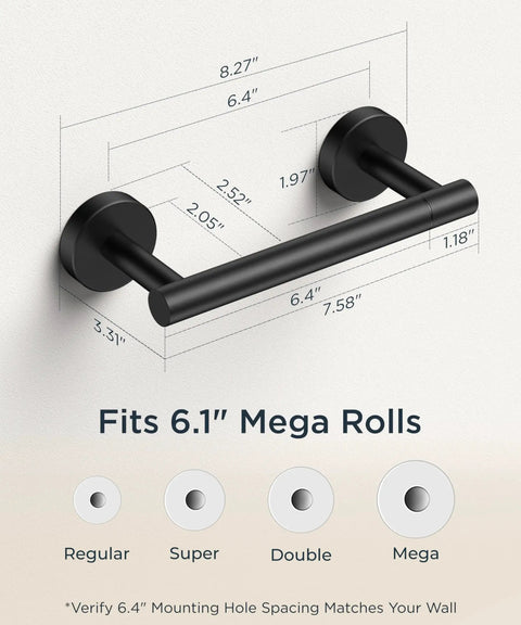 Pivoting Double Post Toilet Paper Holder Wall Mount In Matte Black Stainless Steel Rustproof Commercial Tissue Dispenser diagram