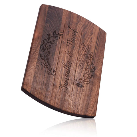 Custom Engraved Wooden Cutting Board Personalized For Weddings Anniversaries Birthdays And Mothers Day Gift In Walnut Front View