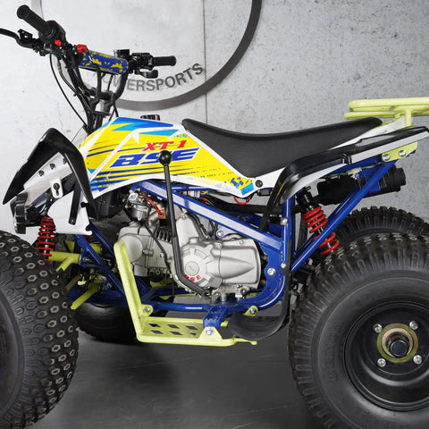 Side view of an ATV displaying the 135 Degree Universal Hand Gear Shifter Lever for ATVs And Quad Bikes Direct Replacement.