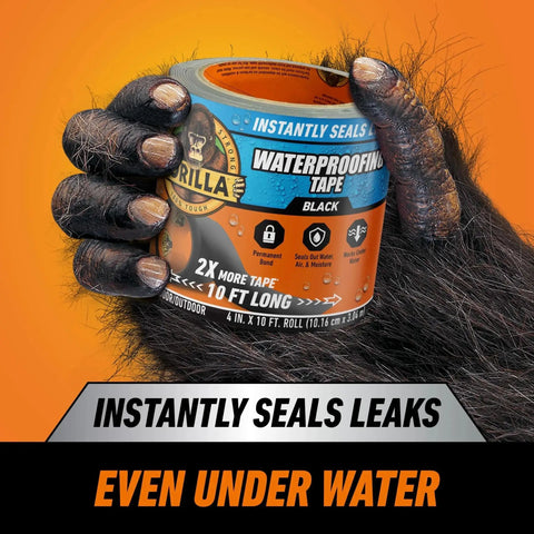 Waterproof Patch And Seal Tape Black 4x10 Inch For Permanent Leaks And Repairs held by hand