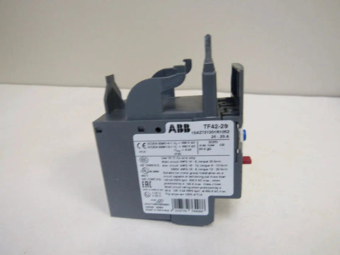 TF42-29 24 To 29 Amp IEC Overload Relay For AF Series Contactors, grey 3-pole unit with label details, side view