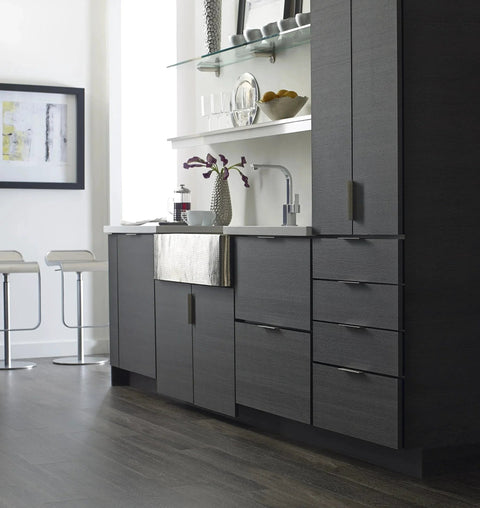 Modern kitchen with Satin Nickel Edge Pull Cabinet Handle 3 Inch Center To Center 76 Mm on flat panel cabinets