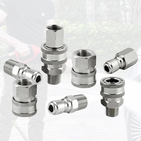 Raincovo 3/8 in pressure washer quick-connect fittings, stainless steel adapter set with male and female threads, 8 pieces