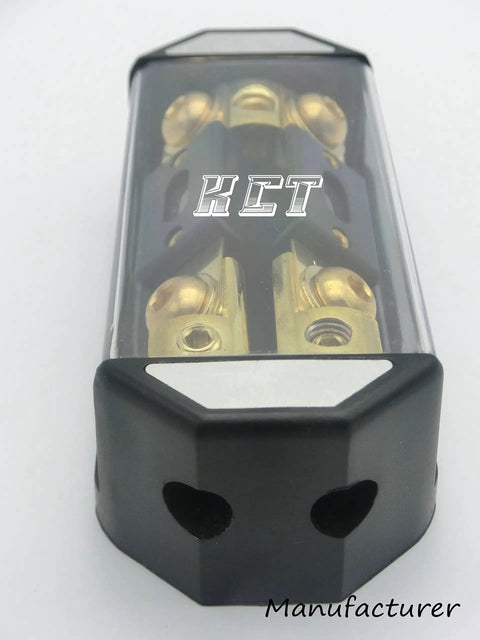 Two Way ANL Fuse Holder For Car Audio One Zero Gauge In Two Four Gauge Out Gold Plated Terminals Includes Two 100 Amp Fuses