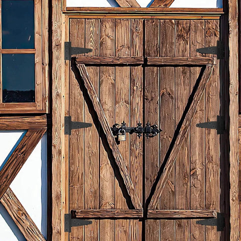 Wooden barn doors with 6 Pack 3 Inch T Strap Hinges Heavy Duty Black Outdoor Tee Hinges For Wooden Fences Barn Doors Gates Shed Doors Hardware