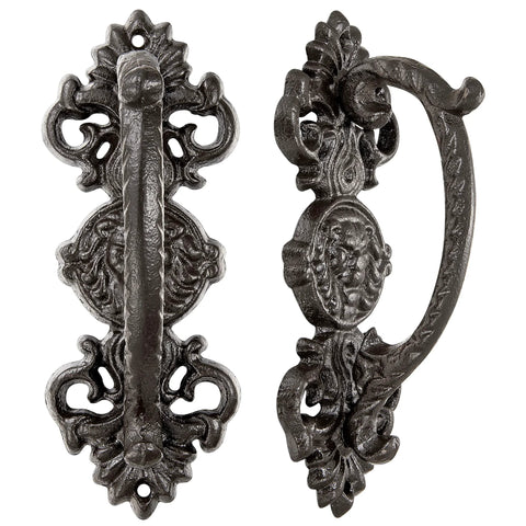 Heavy Duty 2 Pack 5.46 Inch Dark Brown Cast Iron Barn Door Handles Rustic Vintage Gate Fence Outdoor Garage Closet Cabinet Drawer Pulls Sturdy Rust Resistant Long Lasting With Retro Charm