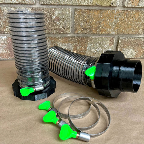 2.5 Inch Magnetic Duct System Starter Kit with 10 Port Connectors for Dust Collection, showing ducts and connectors with green knobs.