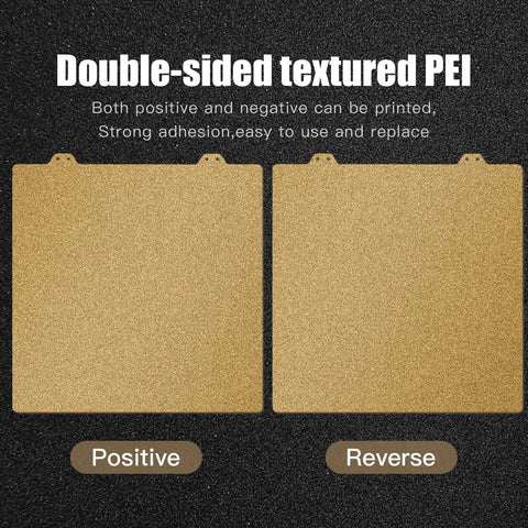 Dual Sided Textured PEI Printing Bed For 3D Printers 235x235mm showing positive and reverse frosted PEI surfaces