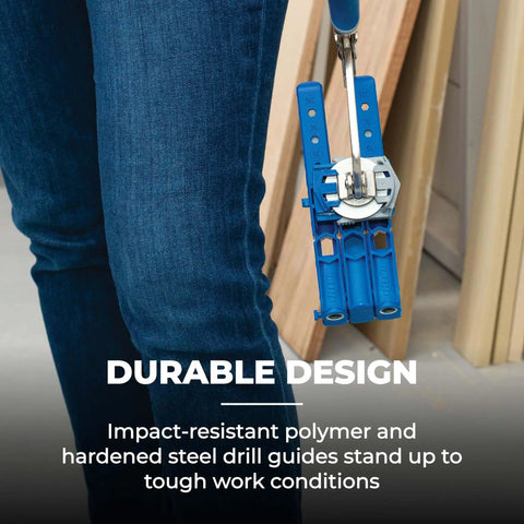 Pocket Hole Jig 320 Compact And Durable For Tight Spaces Delivers Rock Solid Joints With Easy Adjustable Drill Guides For Cabinet, Furniture And Diy Projects Works With Materials One-Half Inch To One And A Half Inches Thick in use.