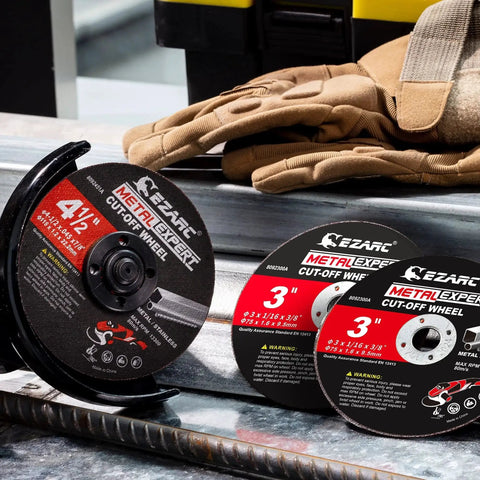 Heavy Duty Cut Off Wheels 25 Pack For Die Grinder 3 Inch Diameter 1 Sixteenth Inch Thick 3 Eighth Inch Arbor Metal And Stainless Steel Cutting Discs Built Tough For Fast Clean Cuts And Long Lasting Performance EZARC next to work gloves