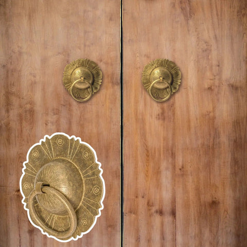 Brilliant Sun Brass Cabinet Pulls Set Of 2 4.5 Inch Wide Architectural Hardware installed on wooden surface
