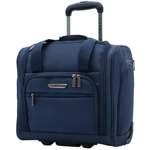 Front view of Smart Underseat Carry-On Luggage With USB Charging Port 15 Inch Navy Blue, fits American, Delta, United, Southwest
