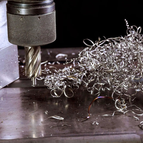 Beast Mode Annular Cutter for Magnetic Drill Press 5 Eighths Inch Diameter 1 Inch Depth HSS M2AL Steel in use creating metal shavings