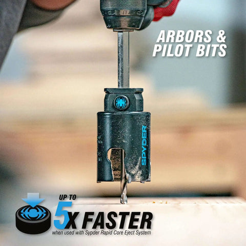 Half Inch Quick Change Hole Saw Arbor With Rapid Switch And Rapid Core Eject drilling into wood
