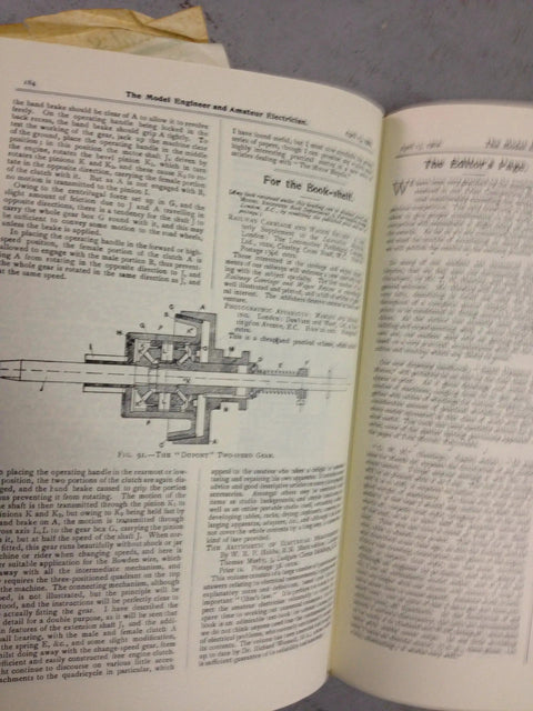Open pages showing diagrams from Vintage The Model Engineer And Amateur Electrician Volume Six 1902 Reprint For DIY Mechanics And Electric Hobbyists.