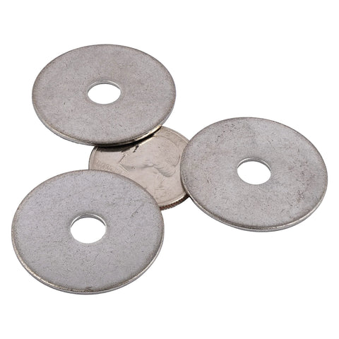 Stainless steel fender washers, 1-1/4 in outer diameter, 1/4 in hole, 304 stainless, set of 4