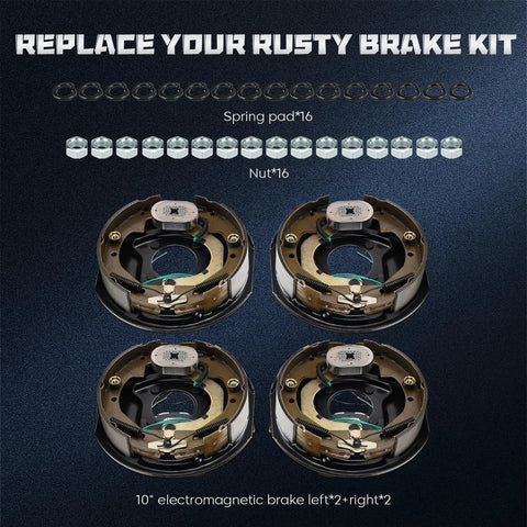 Four Youxmoto 10x2-1/4 trailer electric brake assemblies (2 right-hand, 2 left-hand) with mounting hardware.