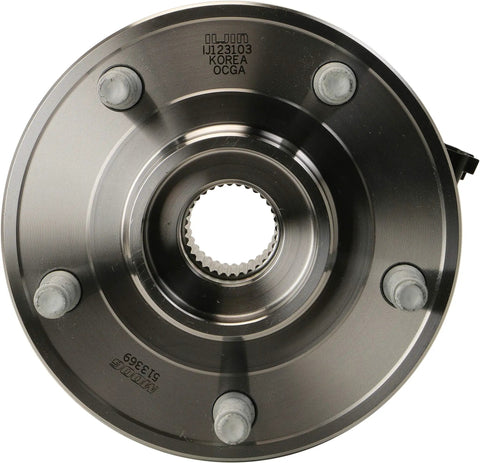Front view of Wheel Bearing And Hub Assembly For Jeep Wrangler JK 2011 2017 And 2018 Wrangler Bolt On Replacement Part Fits Right And Left Sides Easy Install For Reliable Road Performance