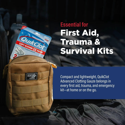 Fast Bleed Clotting Gauze Kaolin Hemostatic Dressing in adventure medical kit for first aid and survival gear.
