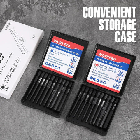 20 Piece Hex Head Allen Wrench Drill Bit Set With Magnetic S2 Steel CNC Machined Bits Metric And SAE Hex Bits in open case