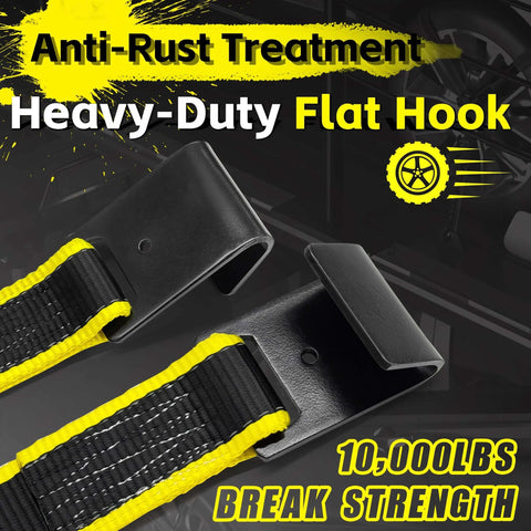 Reflective Tow Dolly Straps Two Pack Heavy Duty For Car Hauler Trailers with flat hooks, 10000 lbs breaking strength