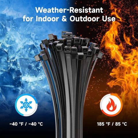 200 Pack Self Locking Nylon Zip Ties Assorted 6, 8, 12 Inch Indoor Outdoor Black And White For Cable Management Tangle Free displayed
