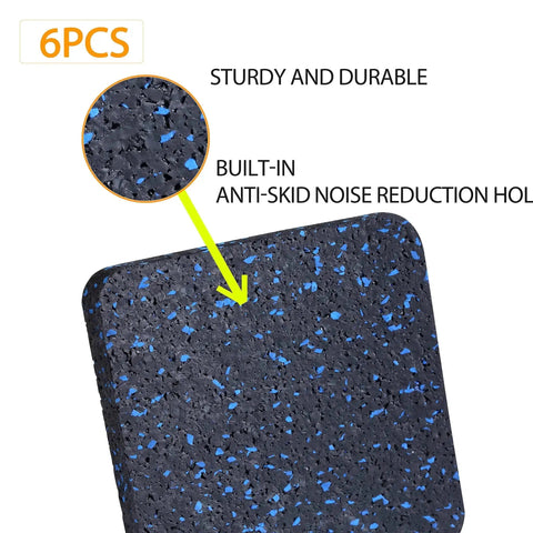 Heavy Duty Treadmill Mat Pads 6 Pack For Home Gym Shock Absorbing Rubber Floor Protectors shown with close-up texture detail