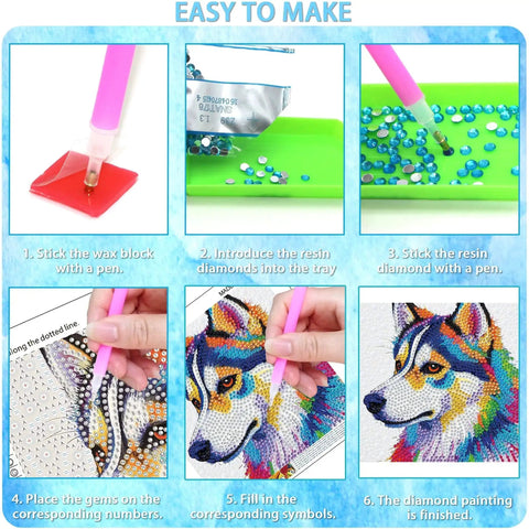 Diamond Art Kit For Kids Ages 8 To 12 6x6 Canvas With 7x7 Frame Kid Friendly No Fuss Easy Starter Set showing step-by-step process.