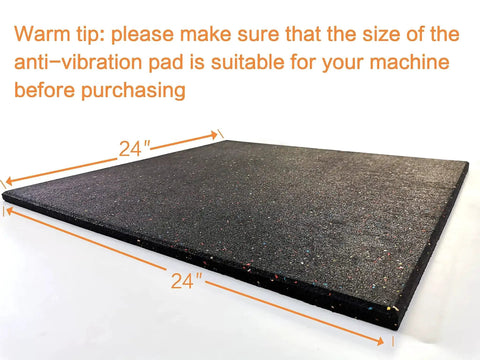 Ultra Sturdy Rubber Anti Vibration Pad 24 By 24 Inch Square, 0.6 Inch Thick Floor Safe Vibration Dampener with size suggestion