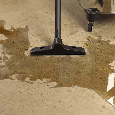1.5 Inch Diameter Wet Dry Vacuum Accessory Kit cleaning wet floor with 12 Inch Floor Nozzle, squeegee insert in use