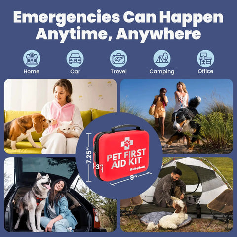 Vet Approved Dog First Aid Kit For Dogs And Cats Emergency Care At Home Car Camping And Travel With Tick Remover featured in various settings