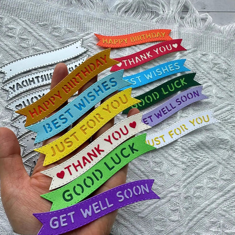Colorful Banner Sentiment Scrapbooking Die Cuts Set With Layered Stitching Frame Dies for card making and crafts