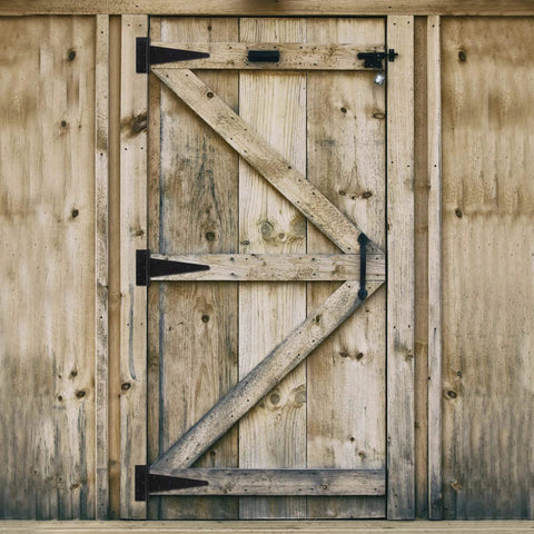 Wooden gate with Heavy Duty 12 Inch T Strap Hinges Black For Wooden Fences Yard Doors Barn Doors And Gates Rustproof Two Pack Thick One Eighth Inch Steel Powder Coated Finish For Longevity And Strength Load Capacity Up To 110 Lbs Per Hinge installed