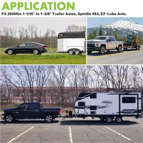 Complete Trailer Bearing Kit For 3500 Lbs Axles With Spindle 84 EZ Lube depicted with trailers on road and in parking