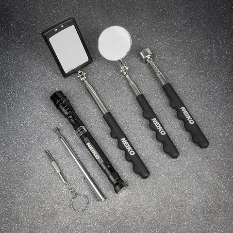 Extendable Magnetic Pickup Tool Set With LED Flashlight And Telescoping Mirror NEIKO 20736A 360 Degree Swivel 15 Pound Pull