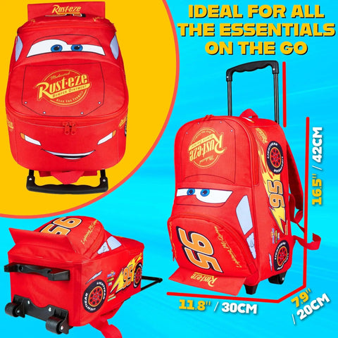 Lightning McQueen 16 Inch Kids Rolling Suitcase With Wheels And Extendable Handle 25L Two In One Backpack To Trolley Travel Bag