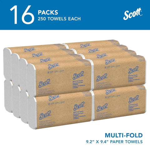 Universal Multifold Paper Towels 9.2x9.4 Inches Absorbency Pockets Bulk Case 4000 Sheets, 16 packs of towels, side view.