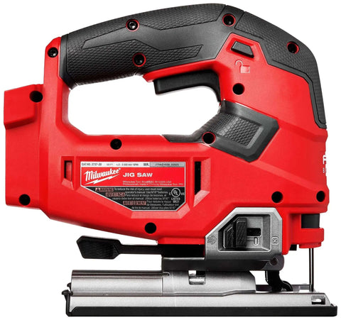 Side view of Beast Cordless Jigsaw With D-Handle, M18 FUEL Bare Tool, 10T Metal Blade, Red Milwaukee Tool for heavy-duty cutting
