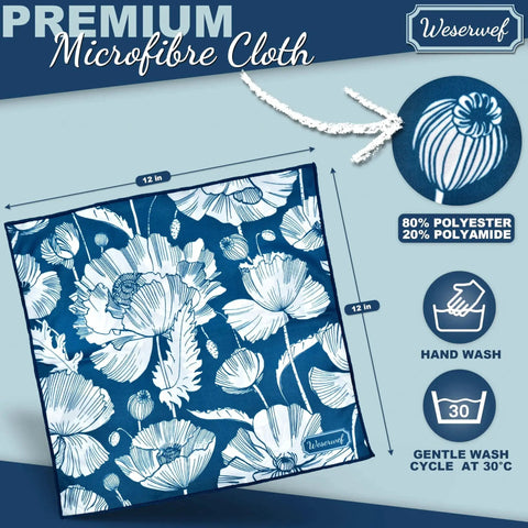 Ultra Soft Microfiber Cleaning Cloth For Glasses Screens Cameras Lenses 12x12 with flower pattern, 80% polyester, 20% polyamide