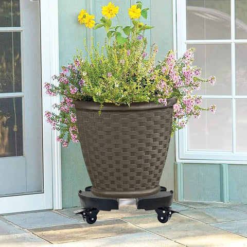 Heavy Duty Plant Caddy With Wheels 440 Lb Capacity Rolling Plant Stand 15-20 Inch Adjustable with flower pot on patio