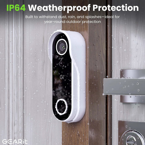 2K QHD Video Doorbell Camera With Chime Battery Powered Wireless For Home IP64 Weatherproof Motion Detection mounted on door