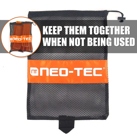 Mesh storage bag with orange branding for 6 Pack Tree Felling Wedges With Spikes For Safe Chainsaw Cutting, Includes 5.5 Inch And 8 Inch Wedges, Durable PA6 Glass Fiber Reinforced Material, Lightweight Yet Sturdy For Quick Clean Tree Cuts, Pro Grade Gear