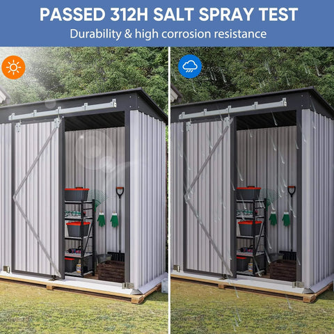 Sliding Barn Door Hardware Kit 10 Ft Heavy Duty Track installed on outdoor storage shed showing weather resistance.