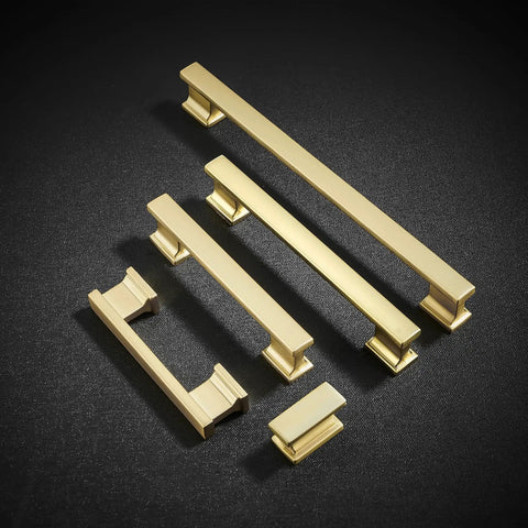 10 Pack Brushed Gold Cabinet Handles 6 Inch Length With 5 Inch Center To Center Hole Solid Metal on black background