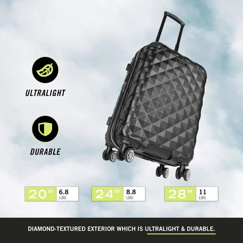 Diamond Tower Collection Lightweight Hardside Luggage With Expandable Two Inch Space Eight Wheel Spinner Travel Case in diamond texture
