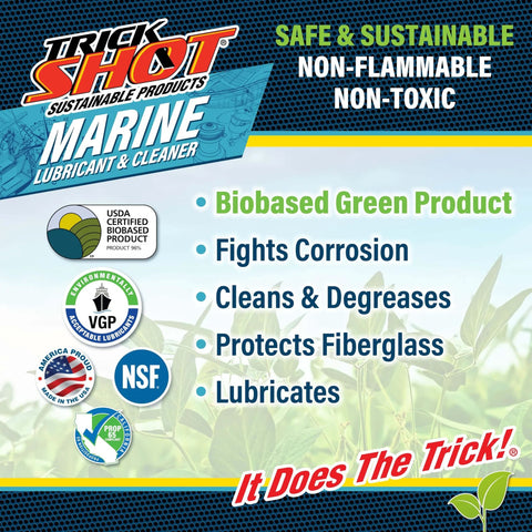Dockside Ready Marine Grade Lubricant And Penetrating Oil For Boats And Gear packaging with product features and certifications
