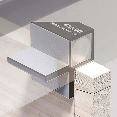 Dovetail Saw Guide With 45 Degree And 90 Degree Combo Magnetic Tool attached to saw for precise woodworking cuts.