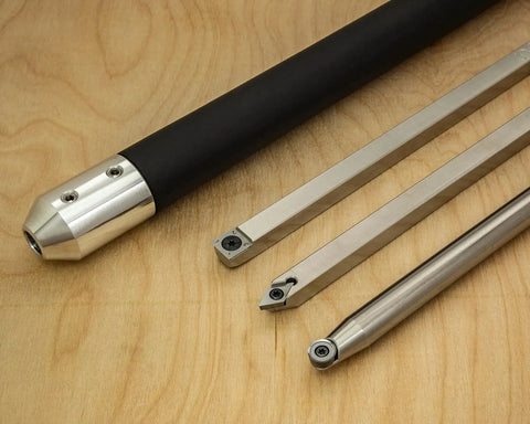 Pack Of 3 Carbide Woodturning Tools Set With Rougher Detailer Finisher Full Size Shafts And Interchangeable Foam Grip Lathe Handle USA Made Stainless Steel For A Pro Grade Finish