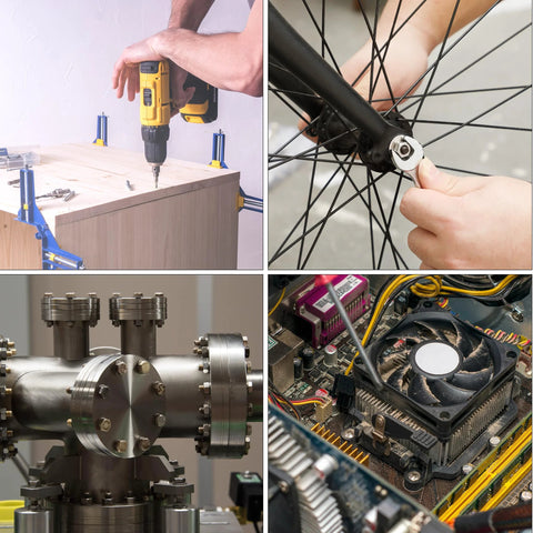 Bates Fender Washers assortment kit in use; cordless drill drilling into wood.
Bates Fender Washers assortment kit; side view of bicycle wheel being tightened with a wrench.
Bates Fender Washers assortment kit; stainless steel hardware on an industrial valve assembly.
Bates Fender Washers assortment kit; computer motherboard with a cooling fan.